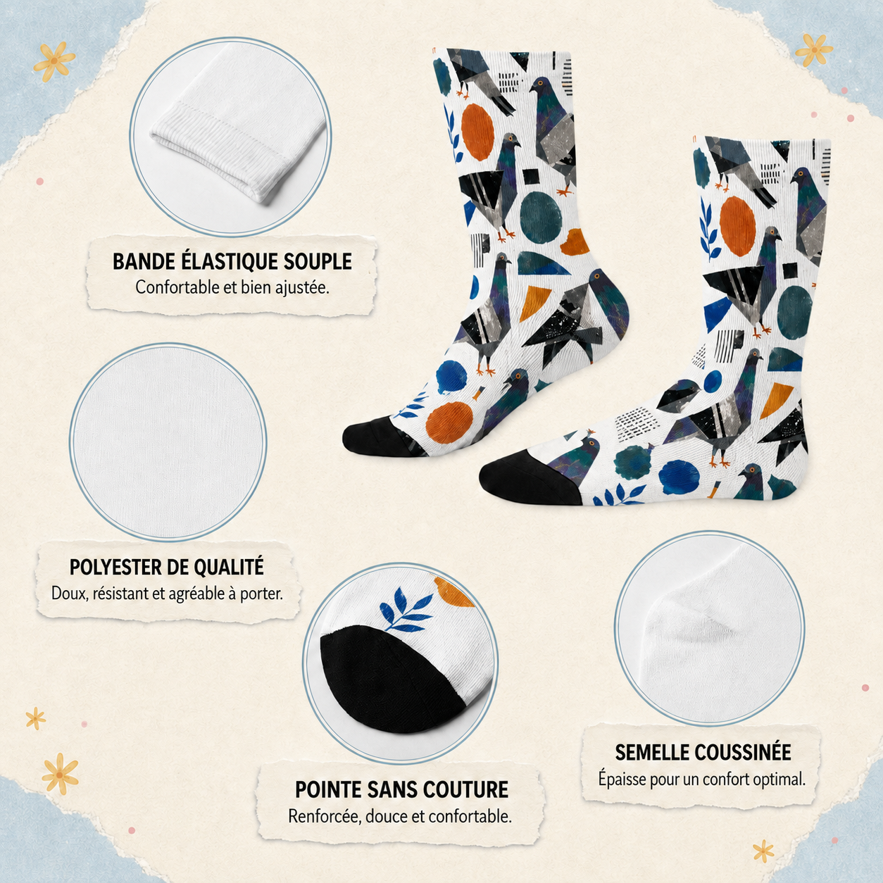 Chaussettes pour enfants Pigeons collage