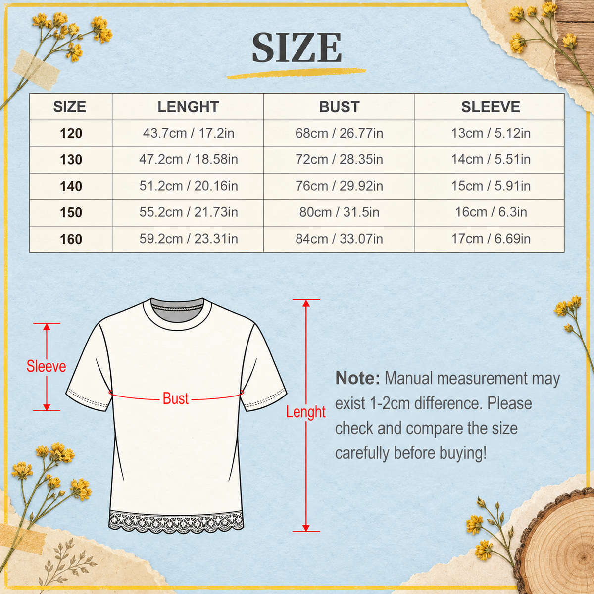 200gsm Children's Lace T-Shirt(All-Over Printing)