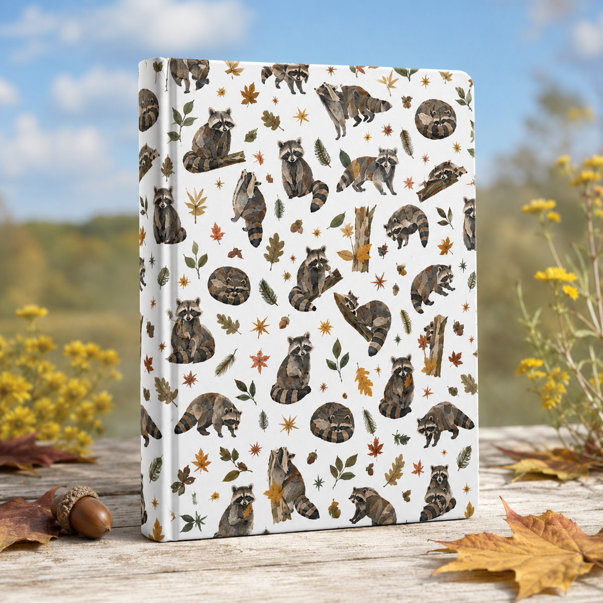 Carnet rigide à motif de ratons laveurs — Cahier mat à pages blanches pour les amoureux de – vue principale | Écritournures